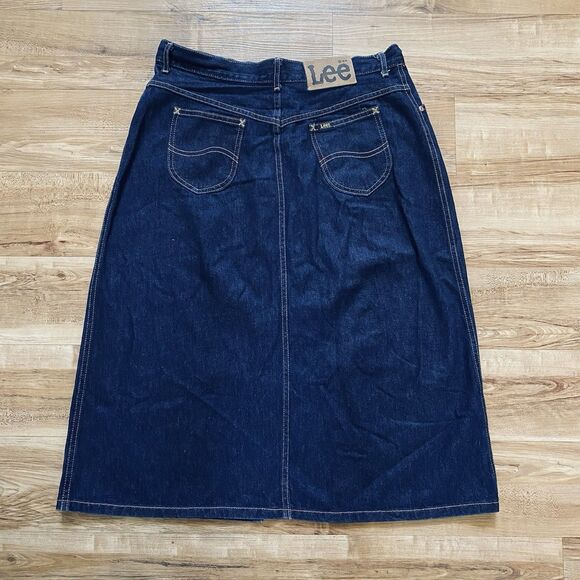 VTG LEE Jean Skirt 90s Women Size 18 Denim Midi Modest USA Pockets Retro Prairie - Picture 4 of 16